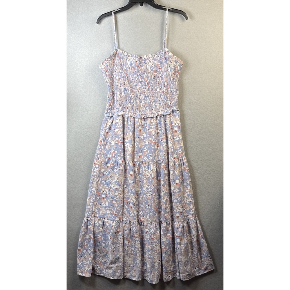 Hayden L.A. Smocked Bodice Midi Dress Size L Floral Pastel Fairy‎ Wedding Brunch
